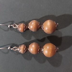 Wooden Beaded Dangle Drop Earrings